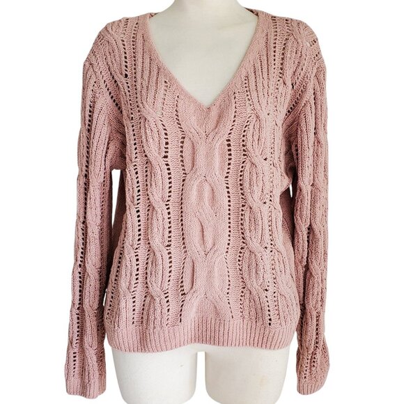 Love Tree Super soft Cable Knit Dusty Pink Color V-Neck Sweater M - Picture 1 of 12